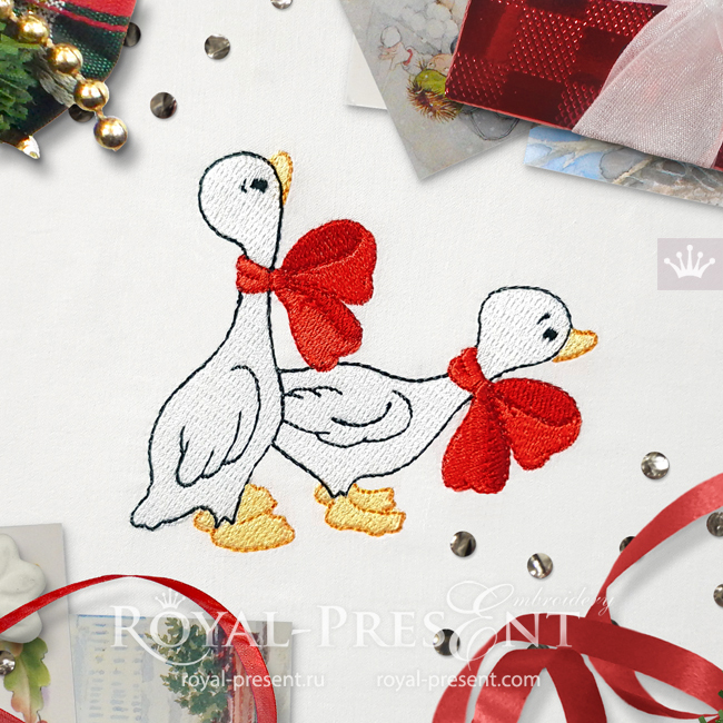 Goslings with bows Machine Embroidery Design - 4 sizes RPE-1994
