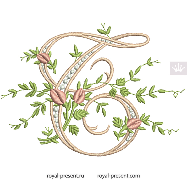 Monogram T with roses Machine Embroidery Design RPE-2001