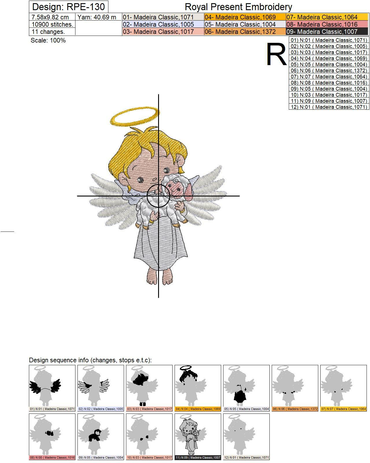 Machine Embroidery Design Christmas Angel holding a lamb - 3 sizes