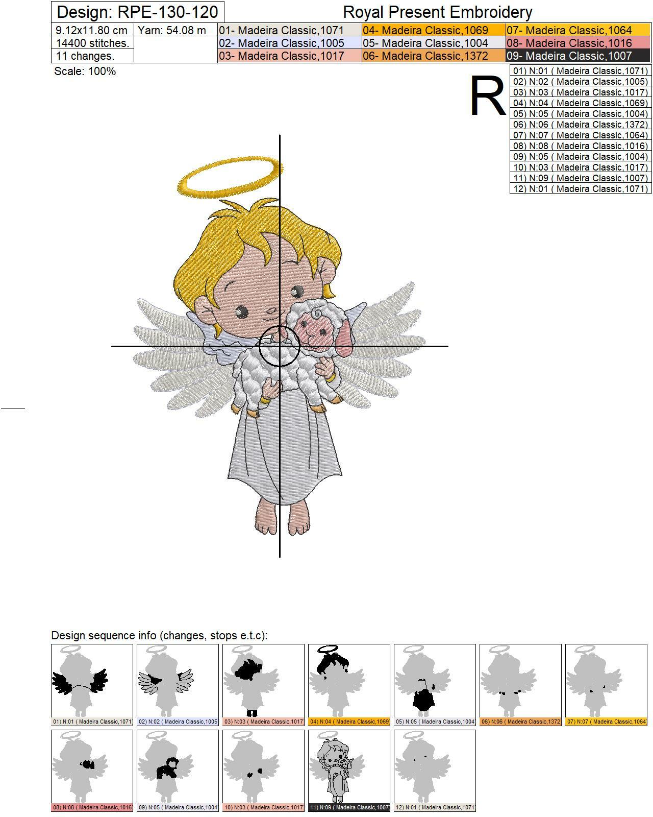 Machine Embroidery Design Christmas Angel holding a lamb - 3 sizes