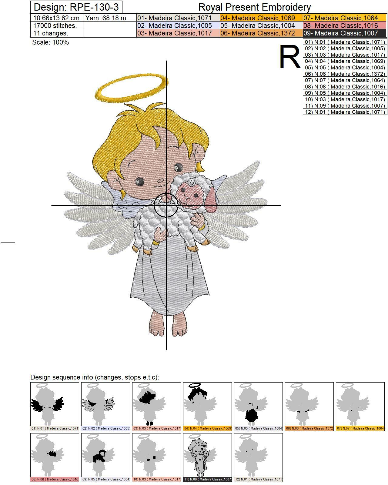 Machine Embroidery Design Christmas Angel holding a lamb - 3 sizes