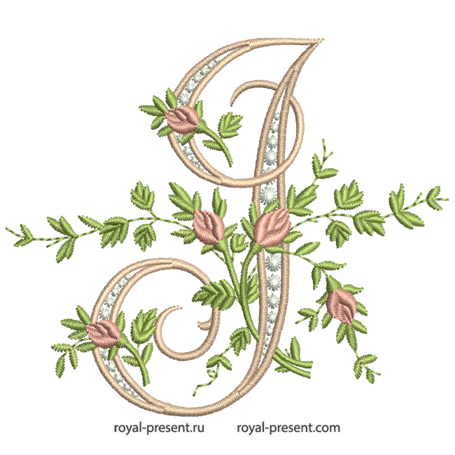 Monogram I with roses Machine Embroidery Design RPE-2022