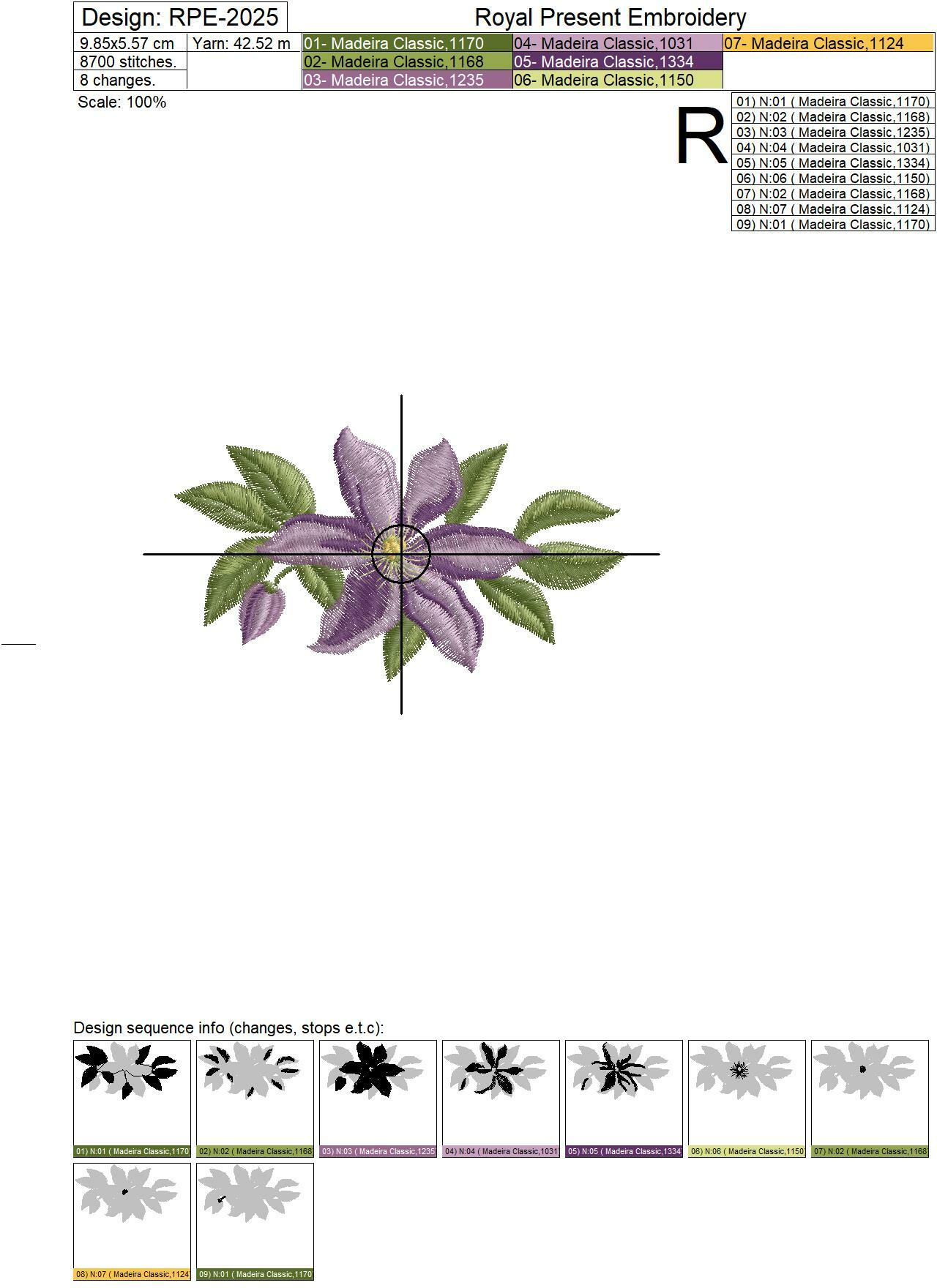 Clematis Flower Machine Embroidery Design - 4 size