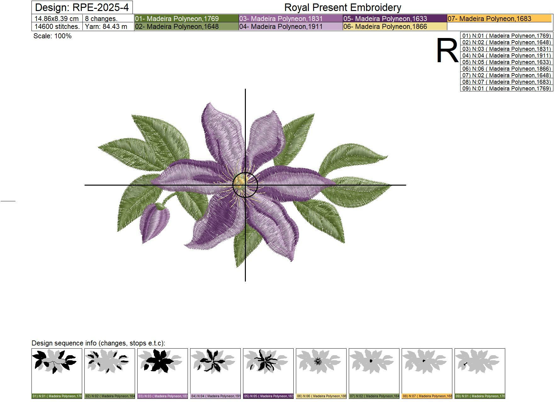 Clematis Flower Machine Embroidery Design - 4 size