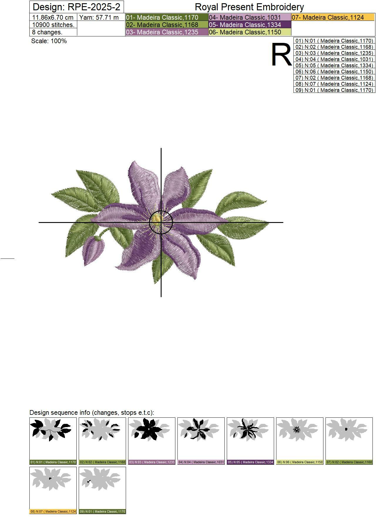 Clematis Flower Machine Embroidery Design - 4 size