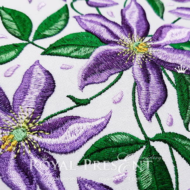 Clematis Bouquet Machine Embroidery Design - 3 sizes