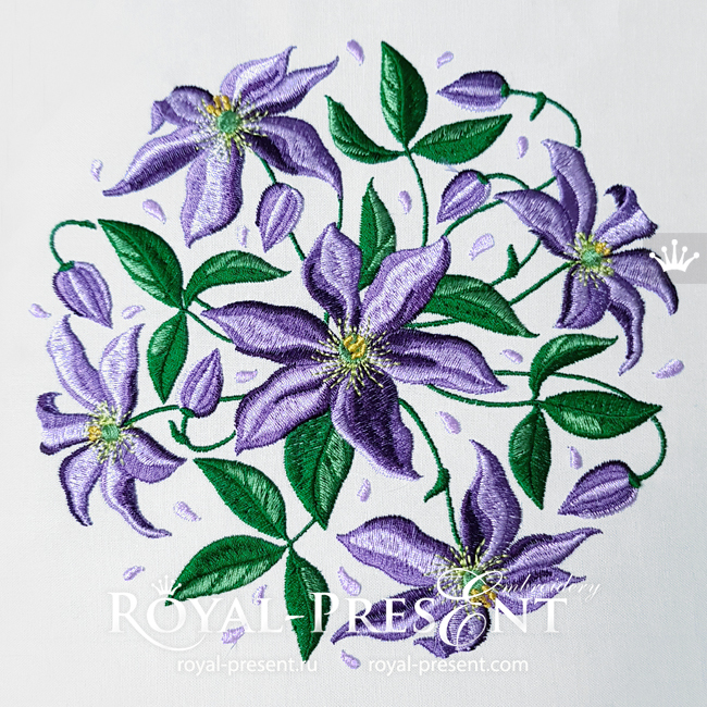 Clematis Bouquet Machine Embroidery Design - 3 sizes