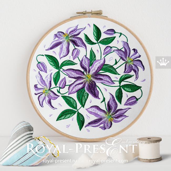 Clematis Bouquet Machine Embroidery Design - 3 sizes RPE-2027