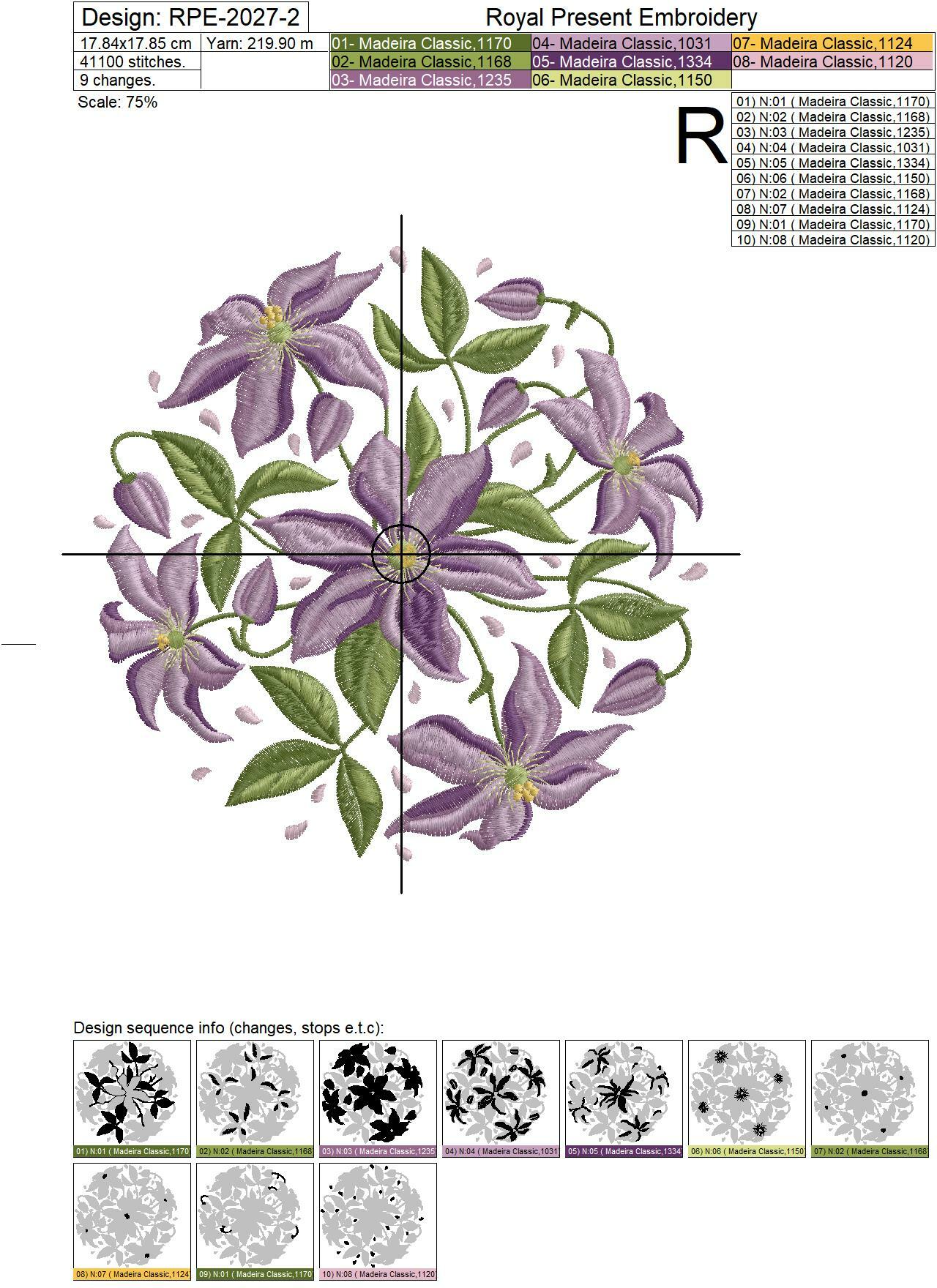 Clematis Bouquet Machine Embroidery Design - 3 sizes