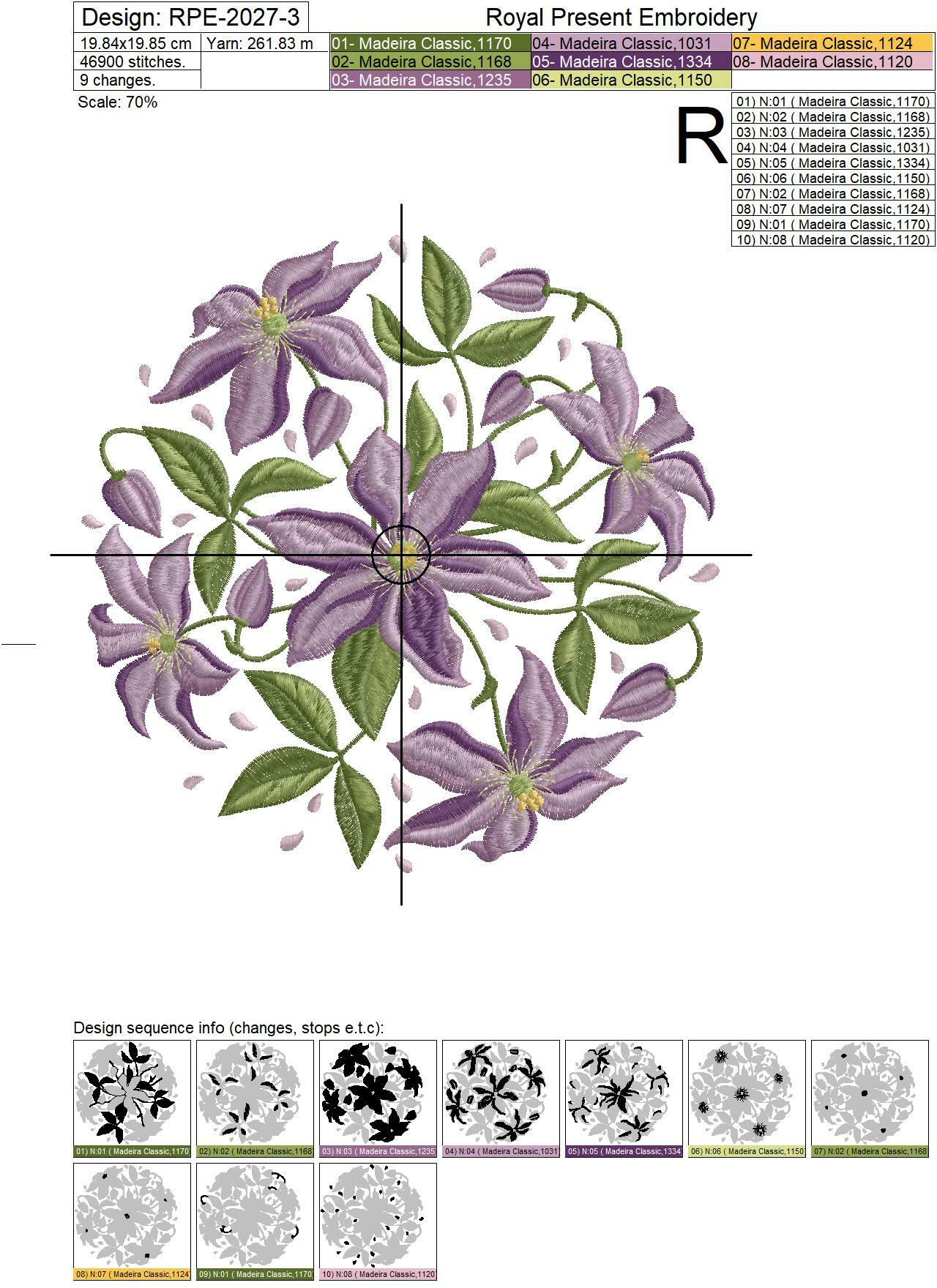 Clematis Bouquet Machine Embroidery Design - 3 sizes