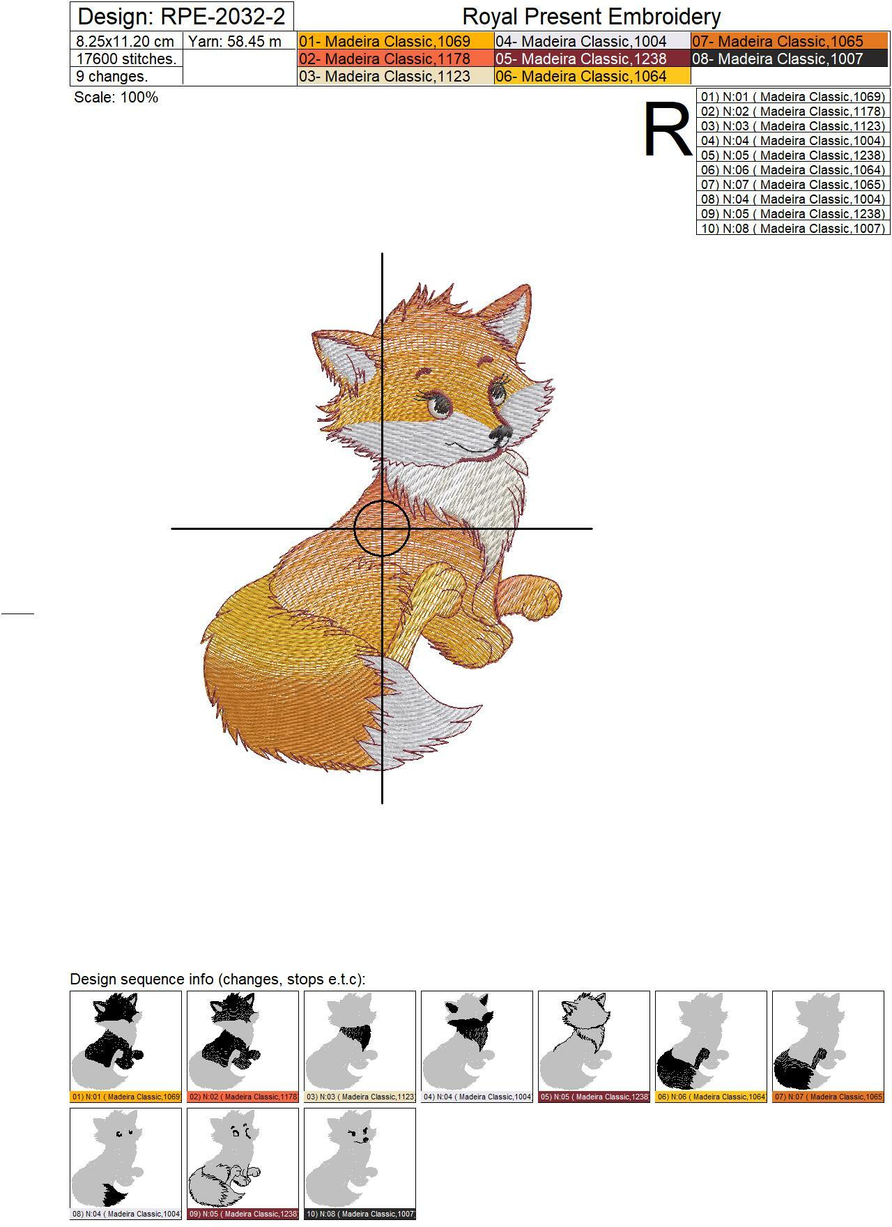 Cute Fox Machine Embroidery Design - 2 sizes