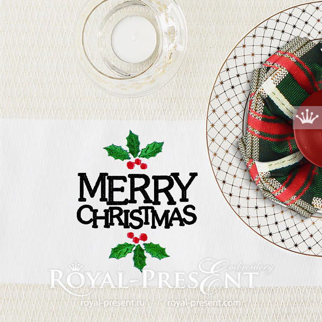Merry Christmas Inscriptions Machine Embroidery Design - 2 in 1