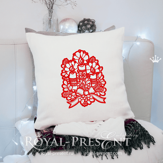 Three Christmas candles Machine Embroidery Design - 5 sizes RPE-2046