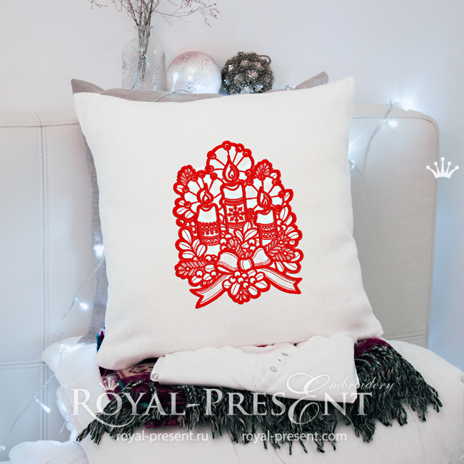 Three Christmas candles Machine Embroidery Design - 5 sizes