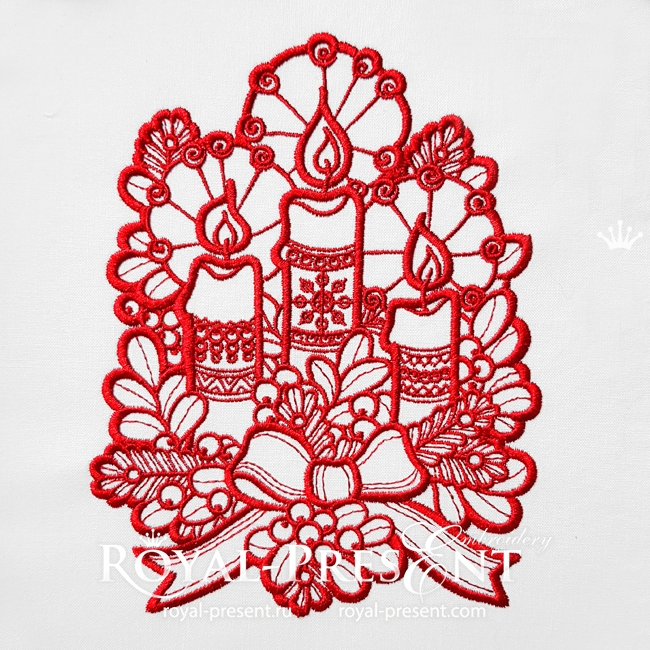 Three Christmas candles Machine Embroidery Design - 5 sizes
