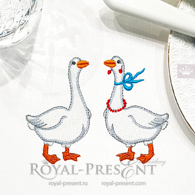 Pair of Geese Machine Embroidery Designs RPE-582