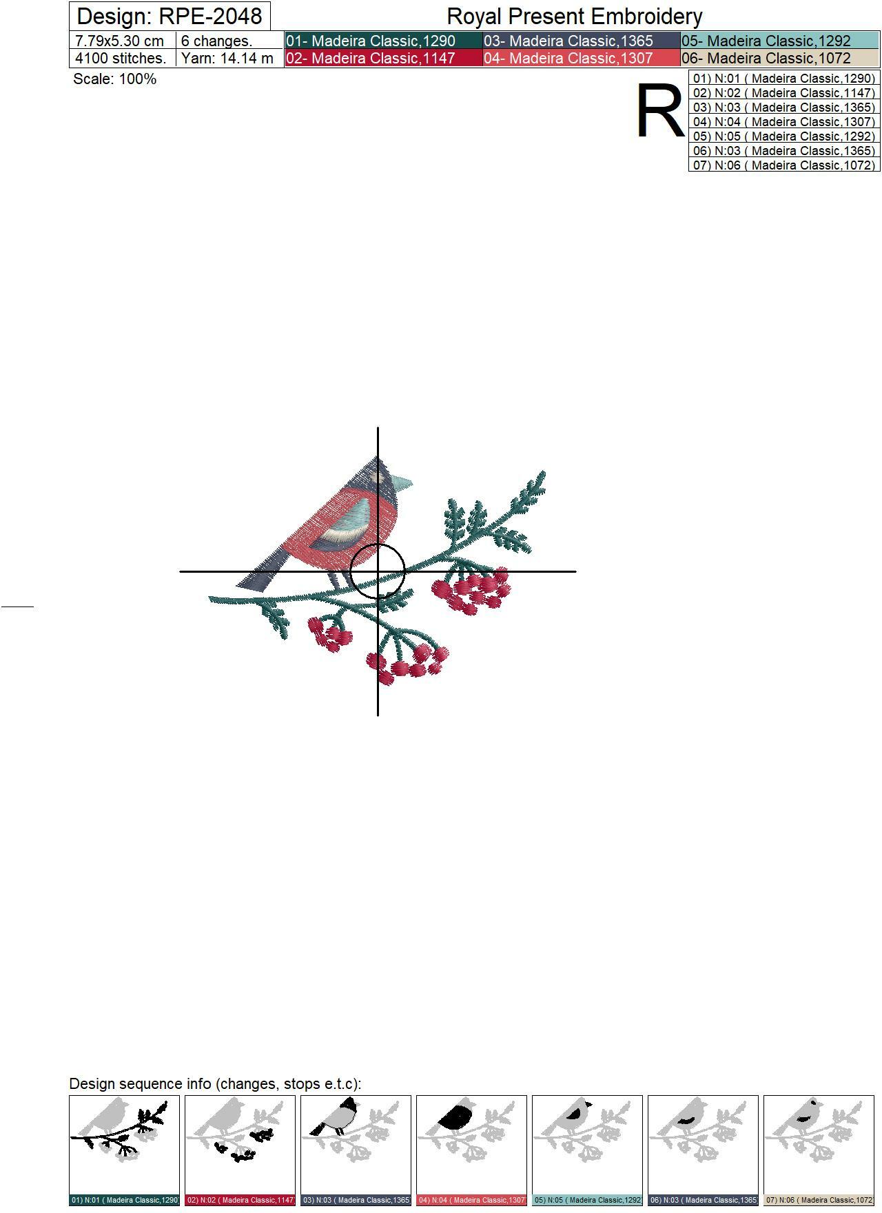 Christmas wreath with Bullfinches and Berries Machine Embroidery Designs