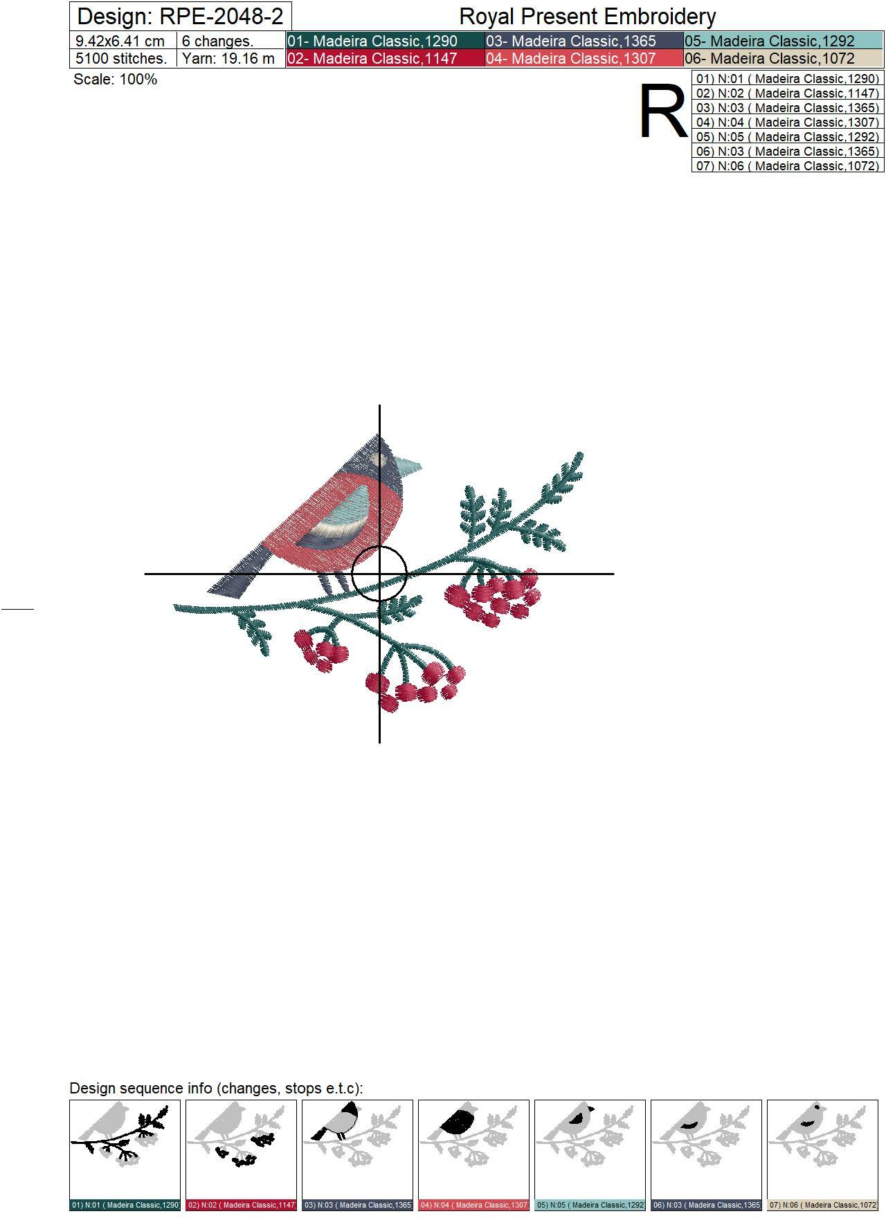 Christmas wreath with Bullfinches and Berries Machine Embroidery Designs