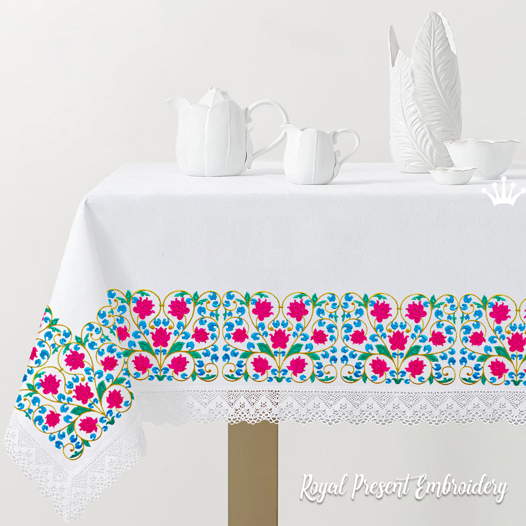 Oriental Floral Border Digital Machine Embroidery Design - 3 sizes RPE-2058