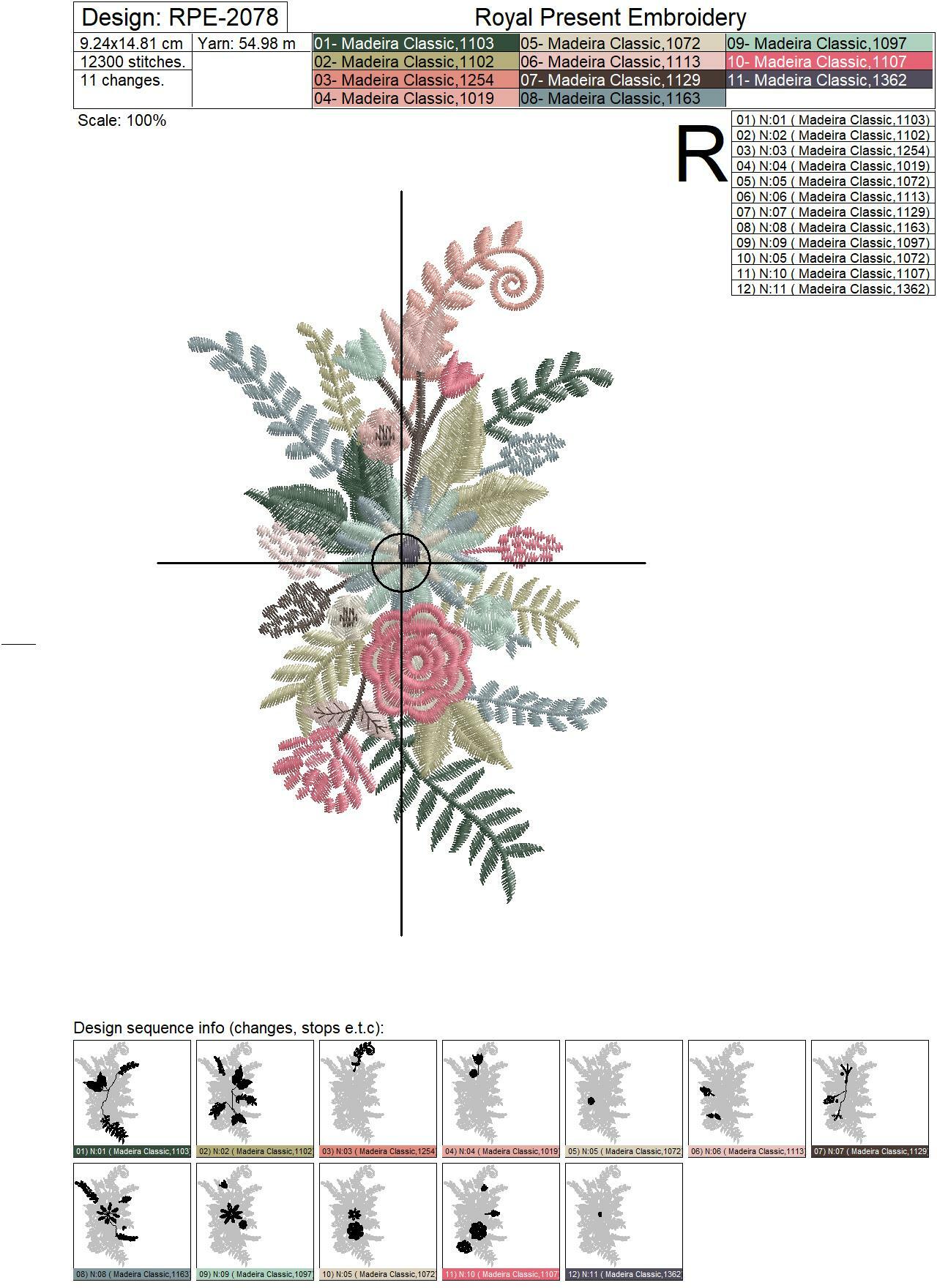 Composition of colorful flowers Machine Embroidery Designs - 3 sizes