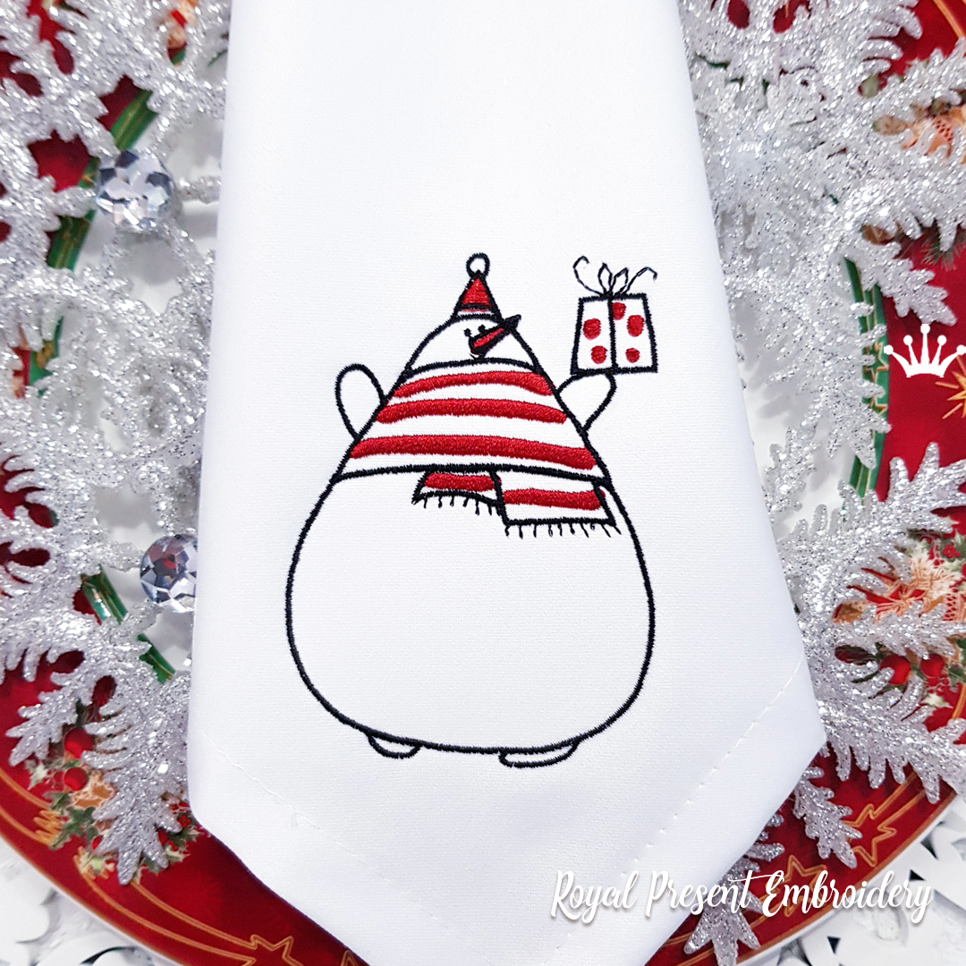 Snowman with a gift Machine Embroidery Design - 6 sizes RPE-2086-3