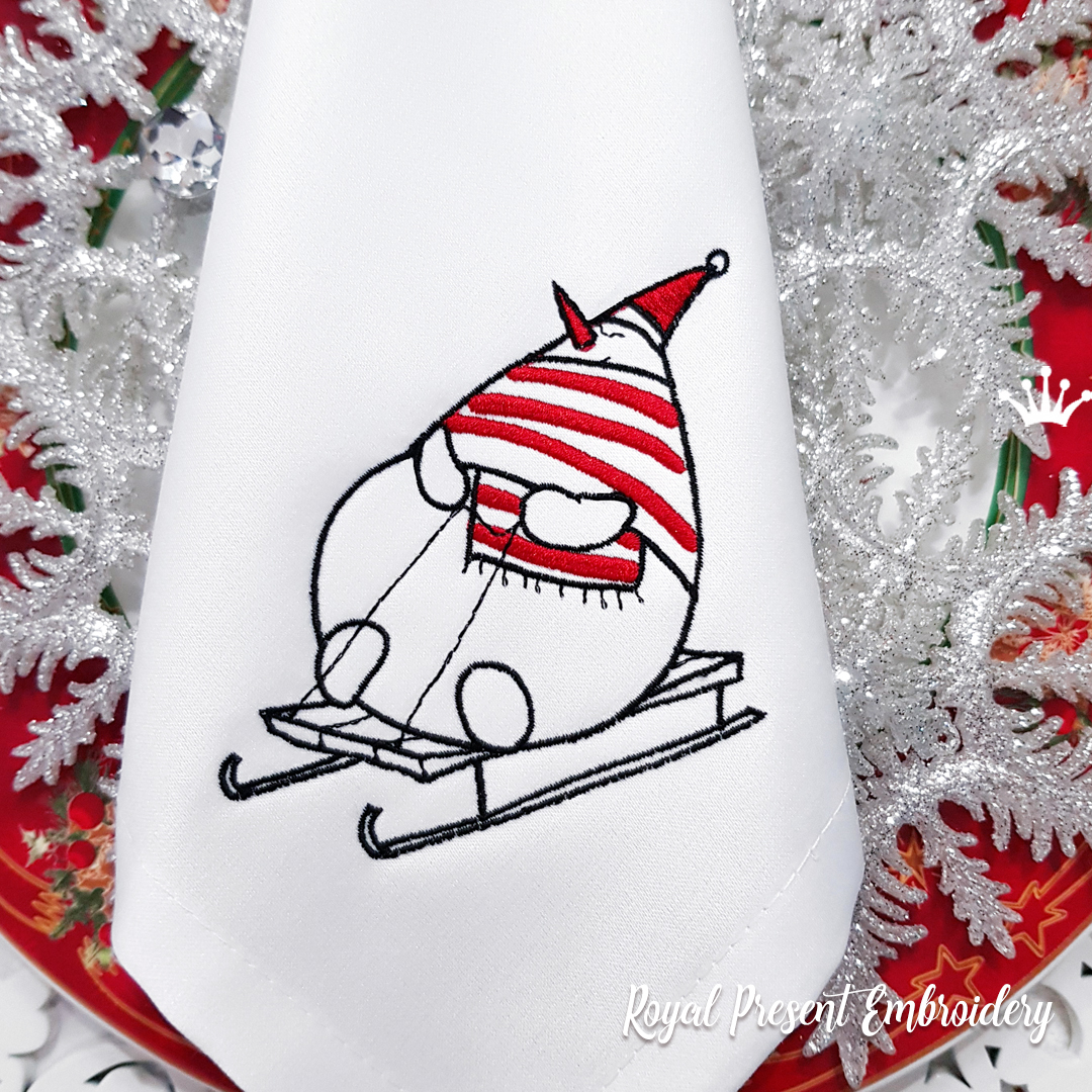 Sledding Snowman Machine Embroidery Design - 6 sizes RPE-2086-4