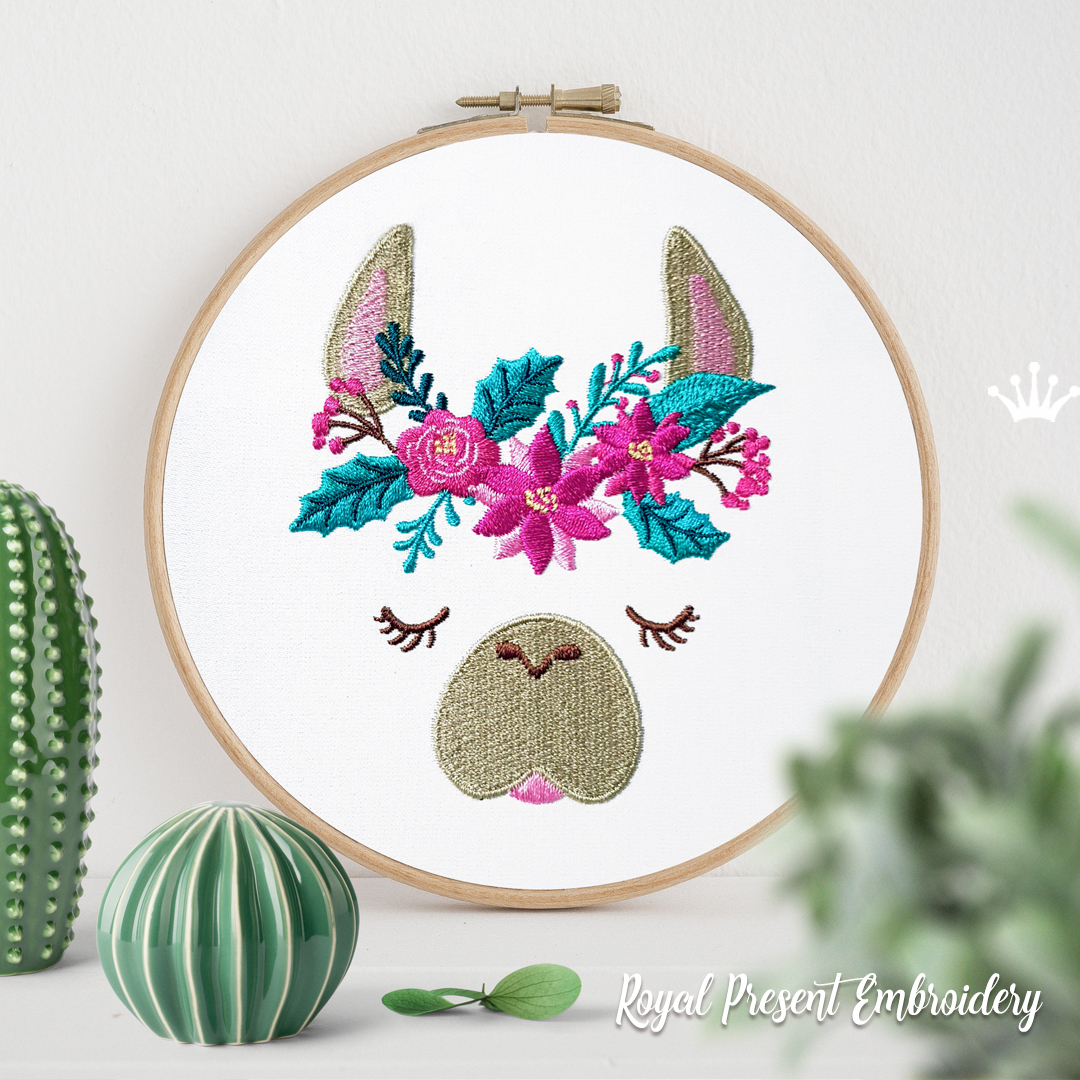 Christmas Lama Head Machine Embroidery Design - 3 sizes RPE-2092