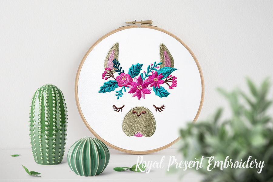 Christmas Lama Head Machine Embroidery Design - 3 sizes