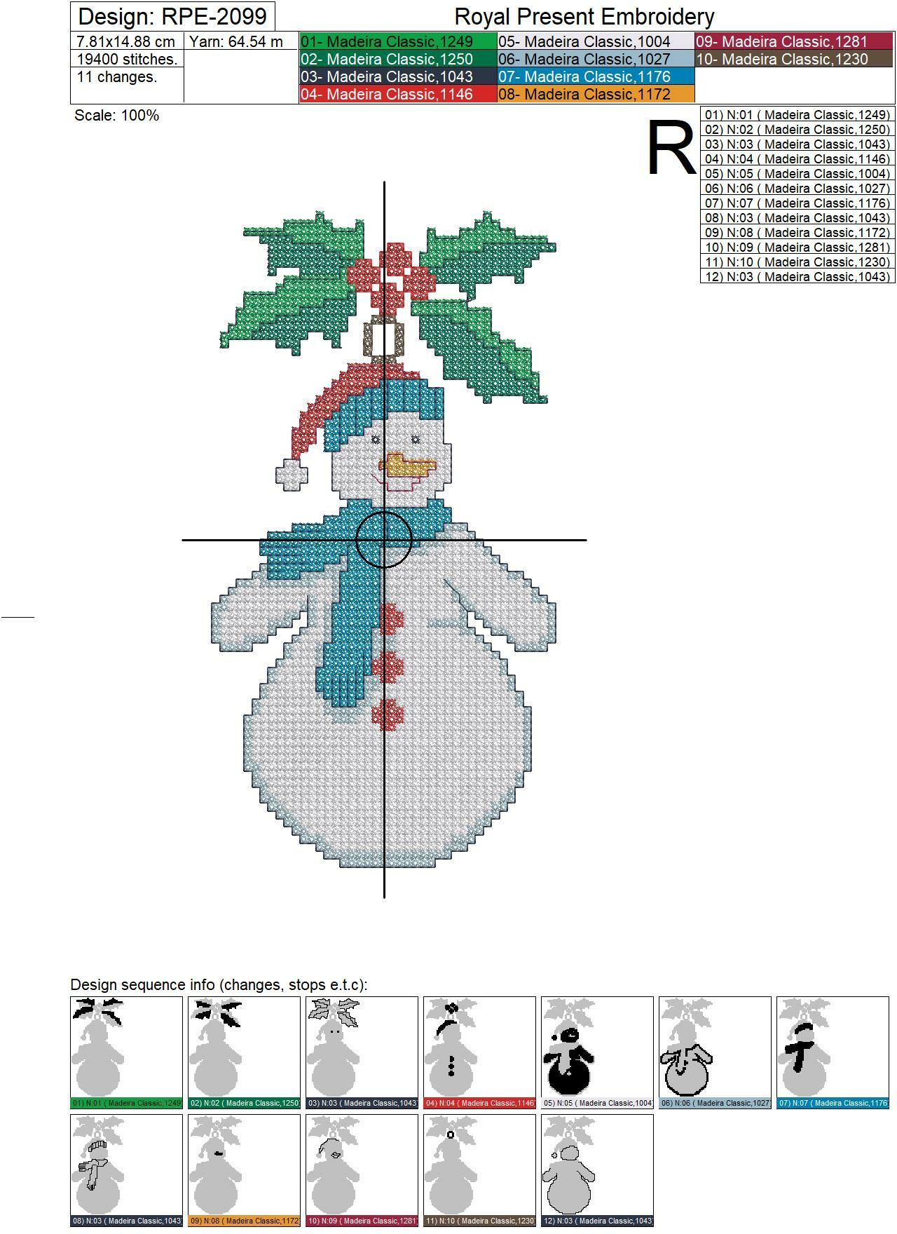 Snowman Christmas Toy Cross-stitch Machine Embroidery Design
