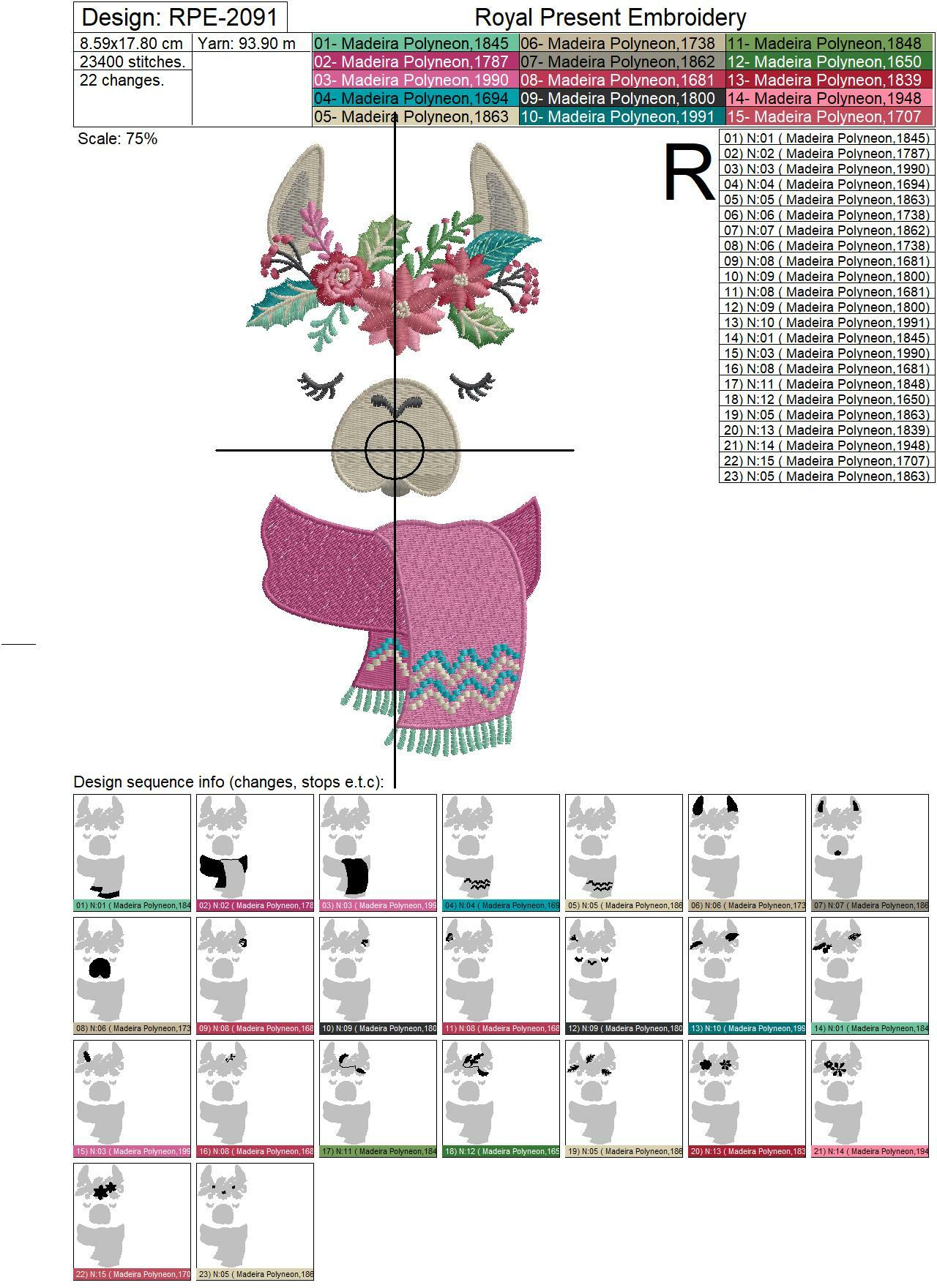 Christmas Lama in a scarf Machine Embroidery Design - 2 sizes