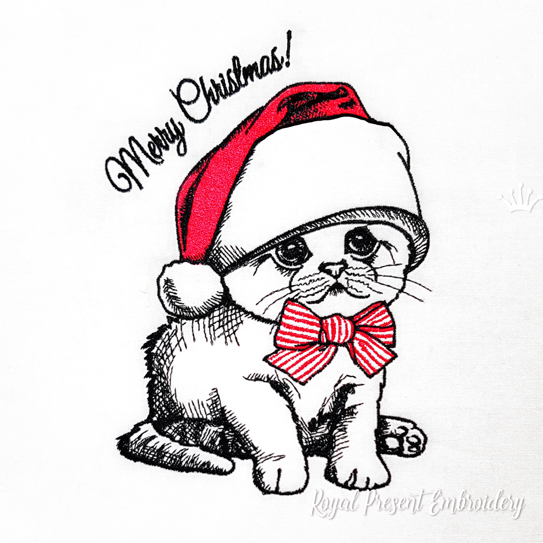 Christmas Kitten in Santa hat Machine Embroidery Design - 4 sizes