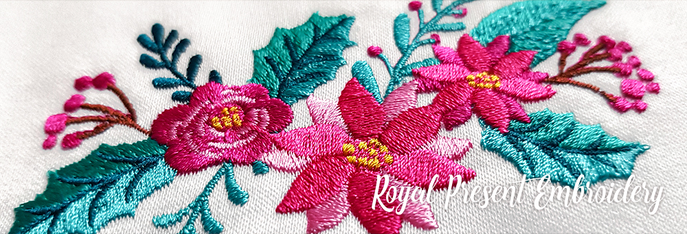 Winter Poinsetia Digital Machine Embroidery Design - 3 sizes