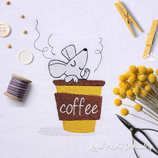 Mouse in a coffee cup Machine Embroidery Design RPE-2116