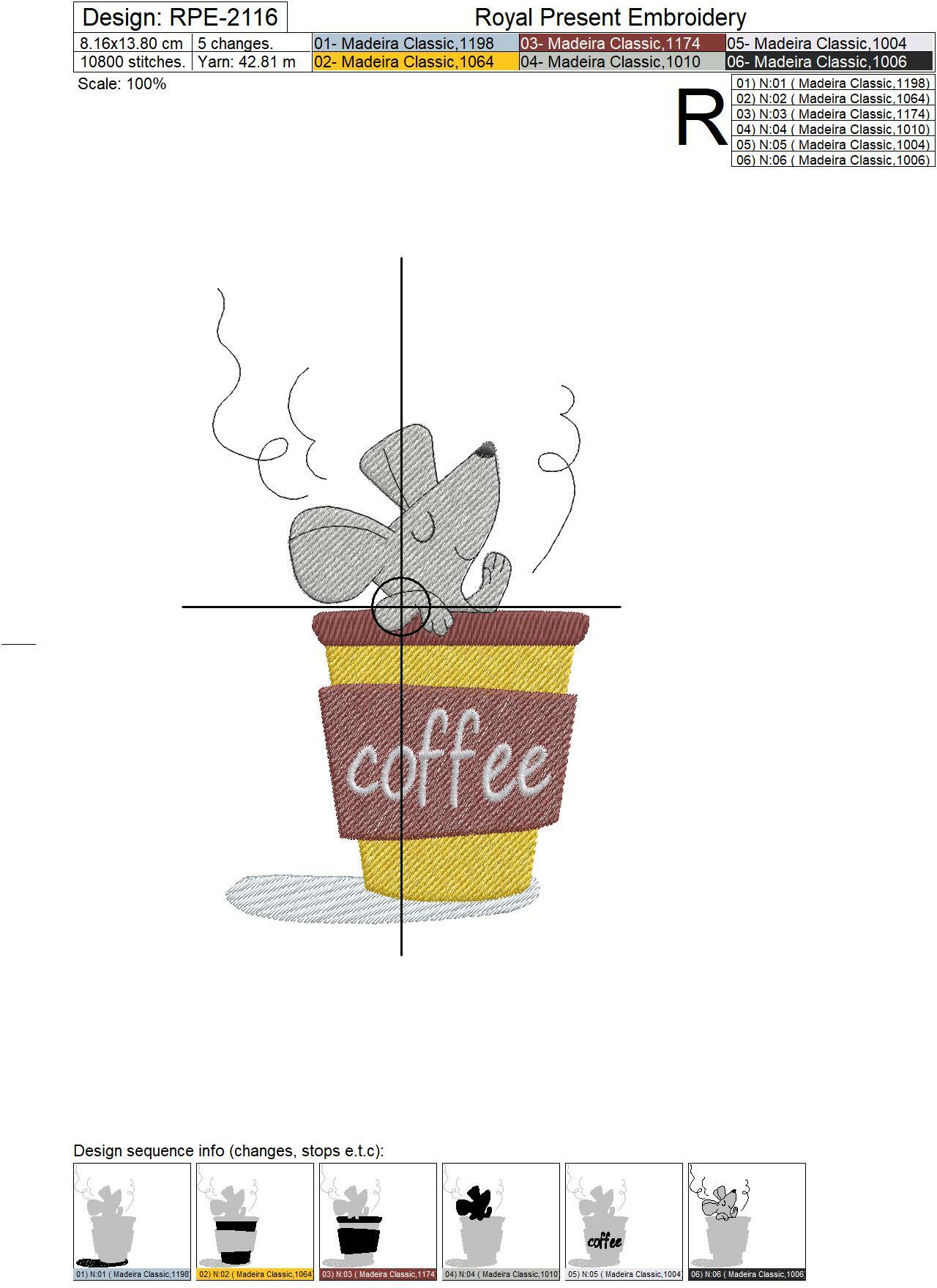 Mouse in a coffee cup Machine Embroidery Design