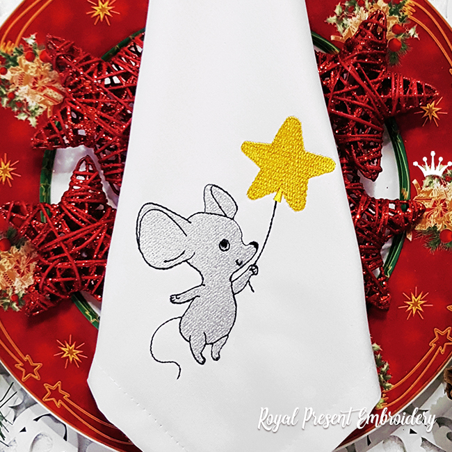 Mouse with Star Machine Embroidery Design RPE-2121