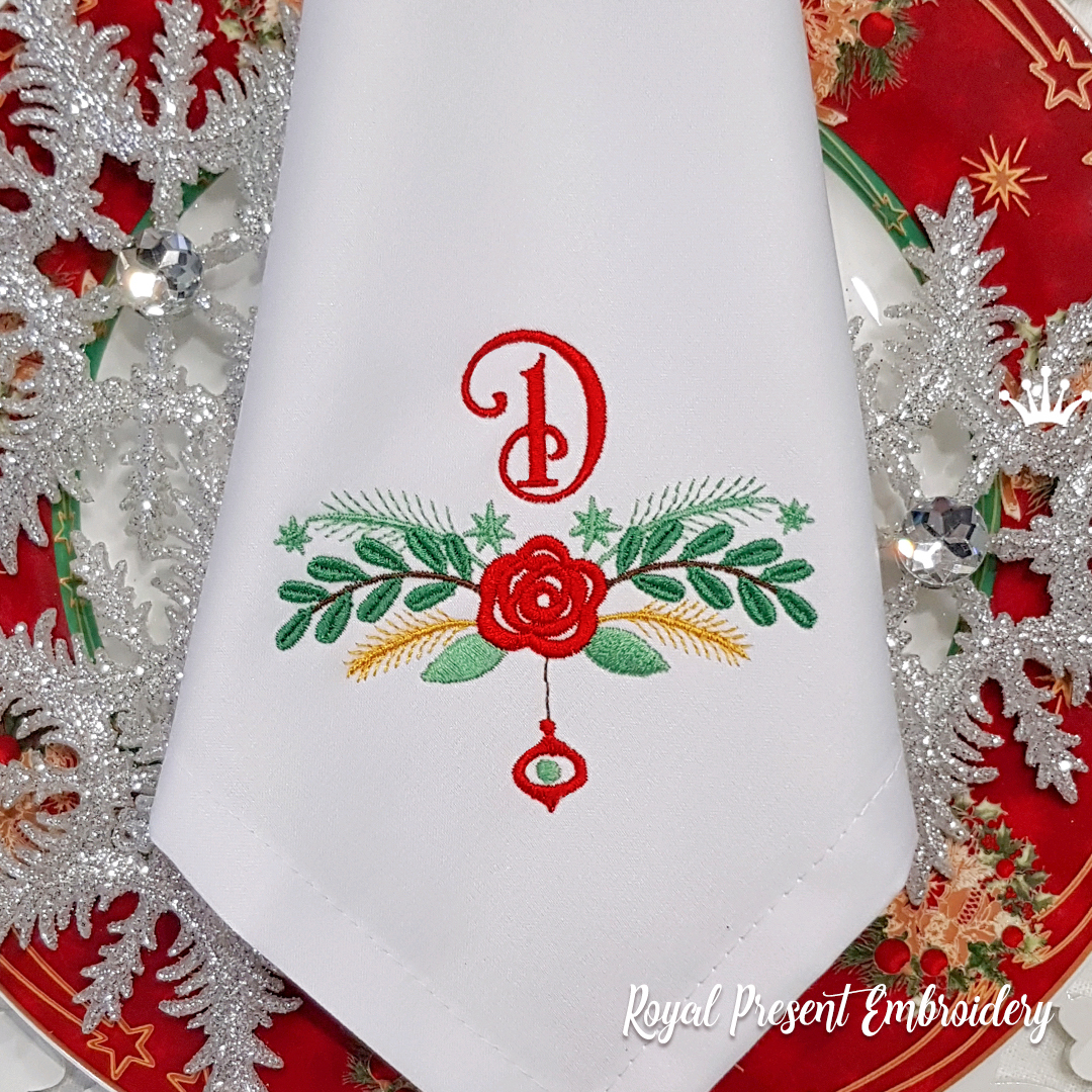 Christmas decoration with winter flower Machine embroidery design RPE-2122