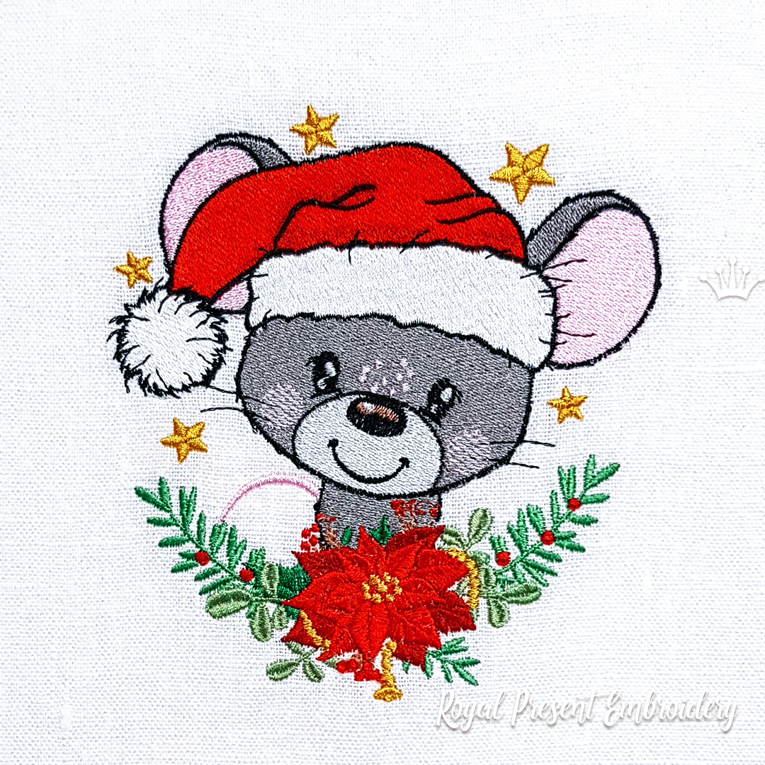Cute Christmas Mouse Machine Embroidery Design - 2 sizes RPE-2118