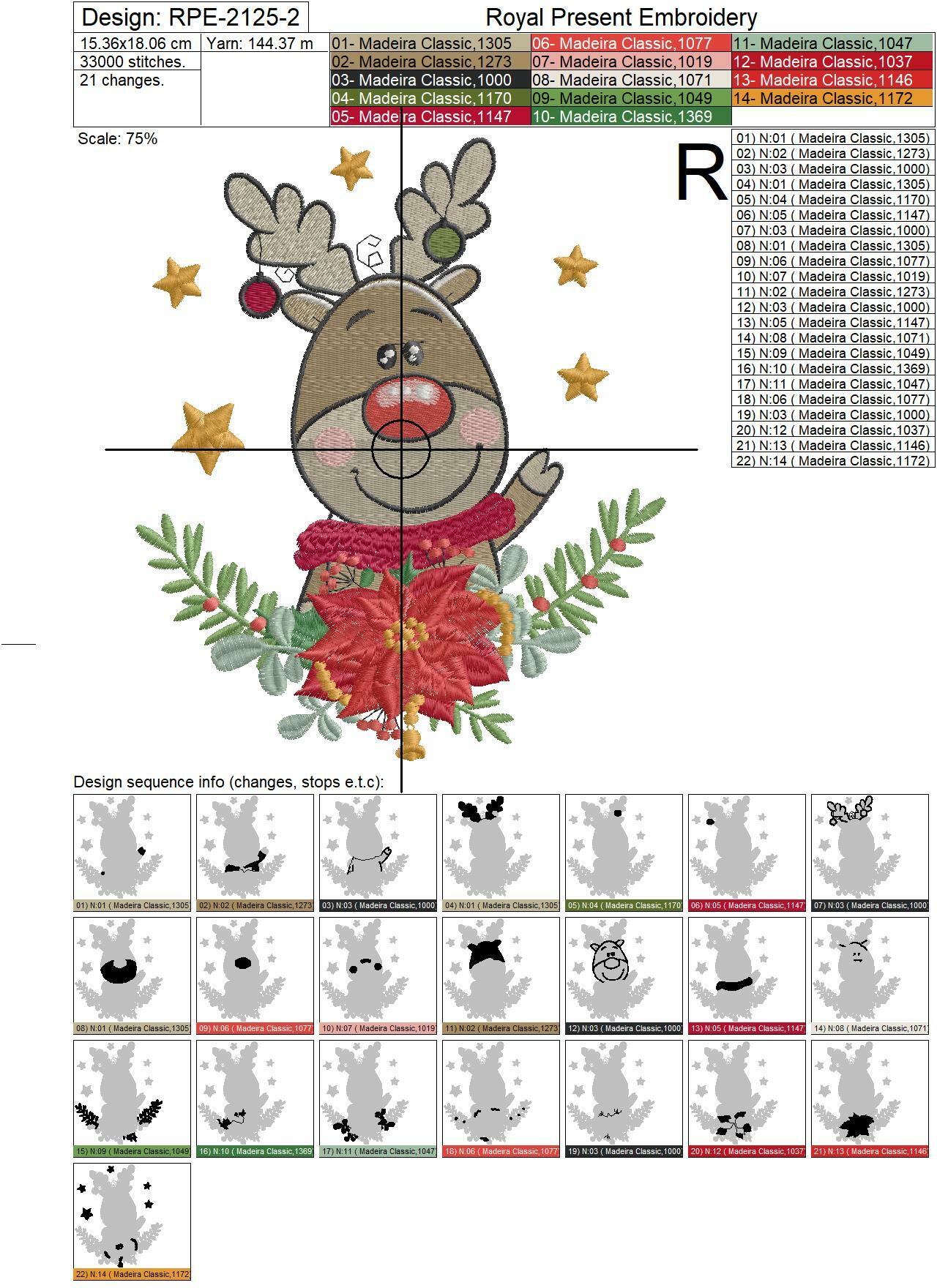 Rudolph the Red-Nosed Reindeer Machine Embroidery Design - 2 sizes
