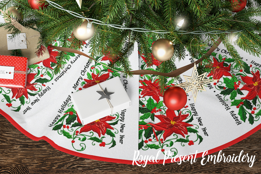 Winter Poinsetia Border for Mega Hoop Digital Machine Embroidery Design - 2 sizes