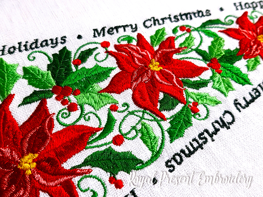 Winter Poinsetia Border for Mega Hoop Digital Machine Embroidery Design - 2 sizes