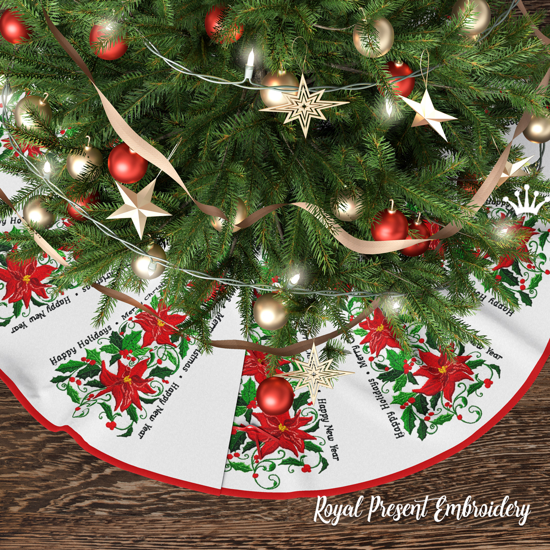 Winter Poinsetia Border for Mega Hoop Digital Machine Embroidery Design - 2 sizes RPE-2114
