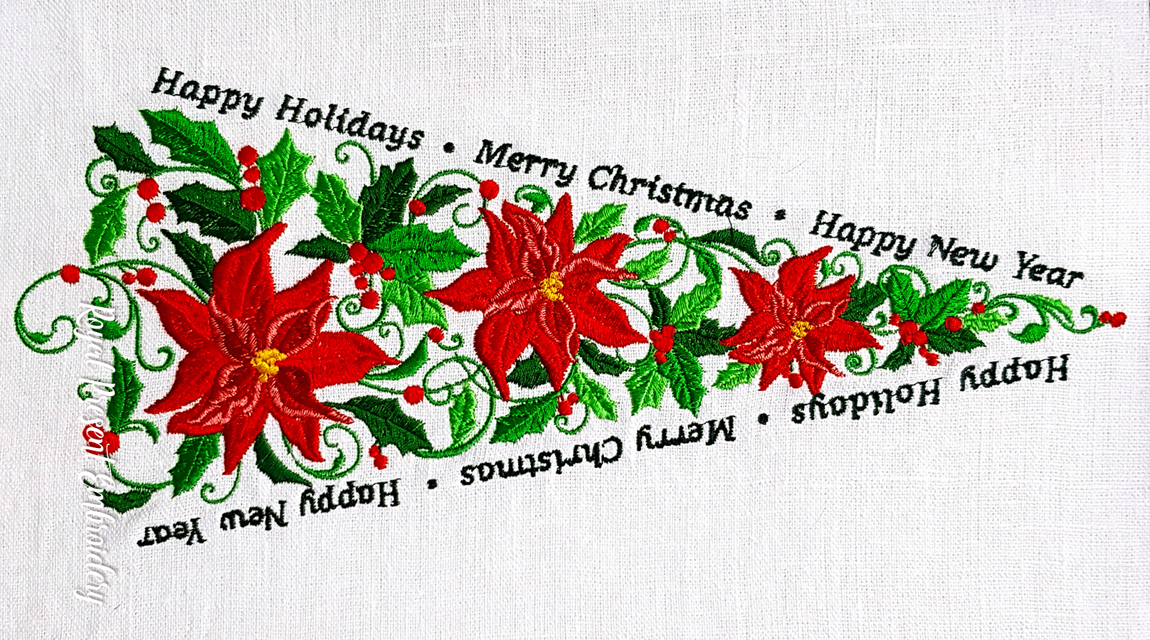 Winter Poinsetia Border for Mega Hoop Digital Machine Embroidery Design - 2 sizes