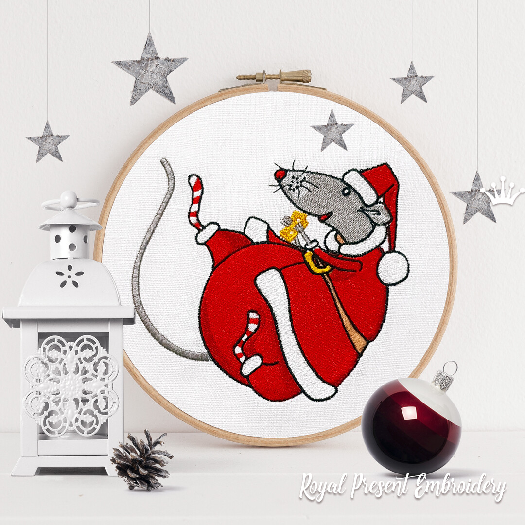 Funny Christmas Rat Machine embroidery design - 2 sizes Funny Christmas Rat Machine embroidery design - 2 sizes