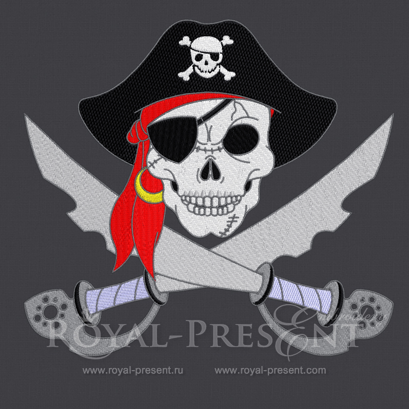 Machine Embroidery Design - Pirate Skull and crossed sables RPE-390