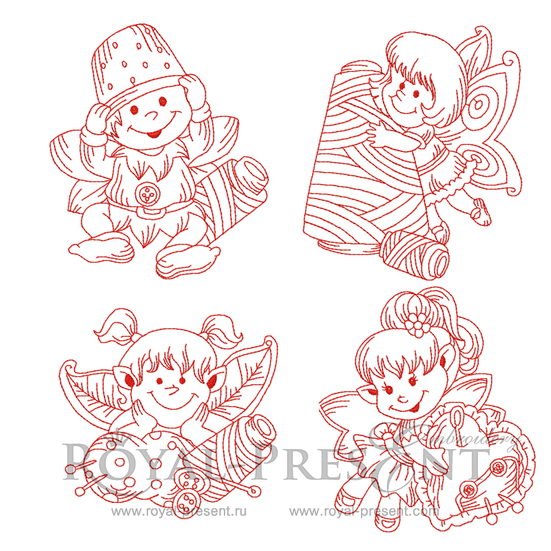 Machine Embroidery Designs - Sewing Fairy Redwork RPE-697