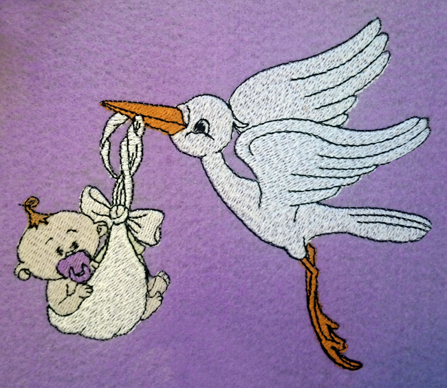 Machine Embroidery Designs A stork delivering a newborn baby girl & boy