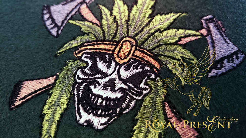 Machine Embroidery Design Skull with axes - 3 sizes