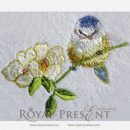 Long stitch machine embroidery design Beautiful Small Titmouse RPE-730