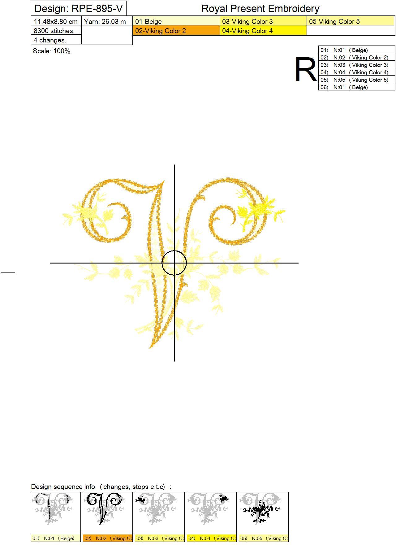 Machine Embroidery Design - Monogram V