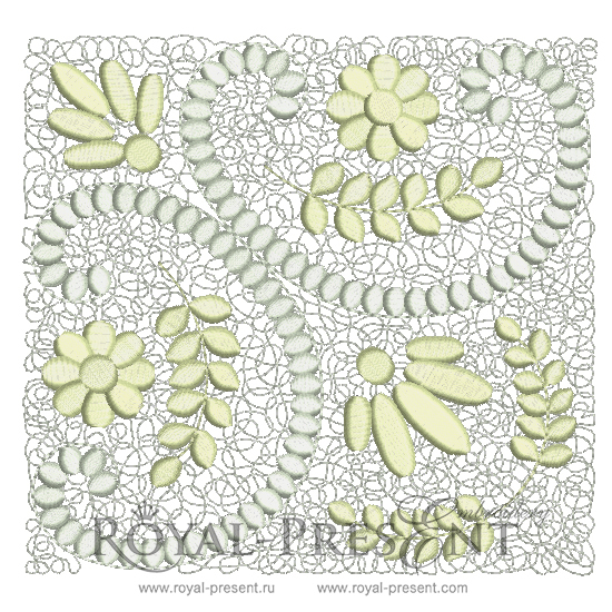 Machine Embroidery Design Graceful leaves and Flowers Quilt Block